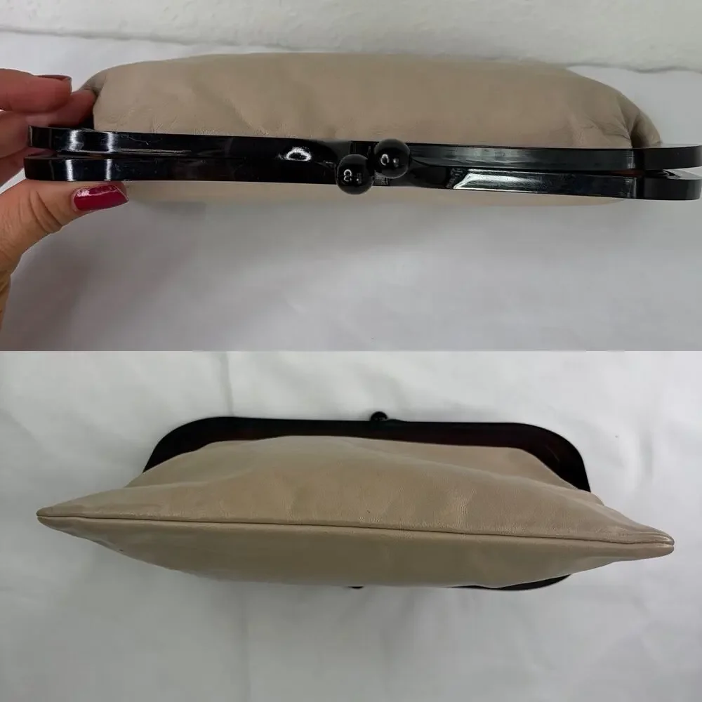 Vintage Unbranded Clutch Beige Genuine Italian Leather Mid-Century modern, retro